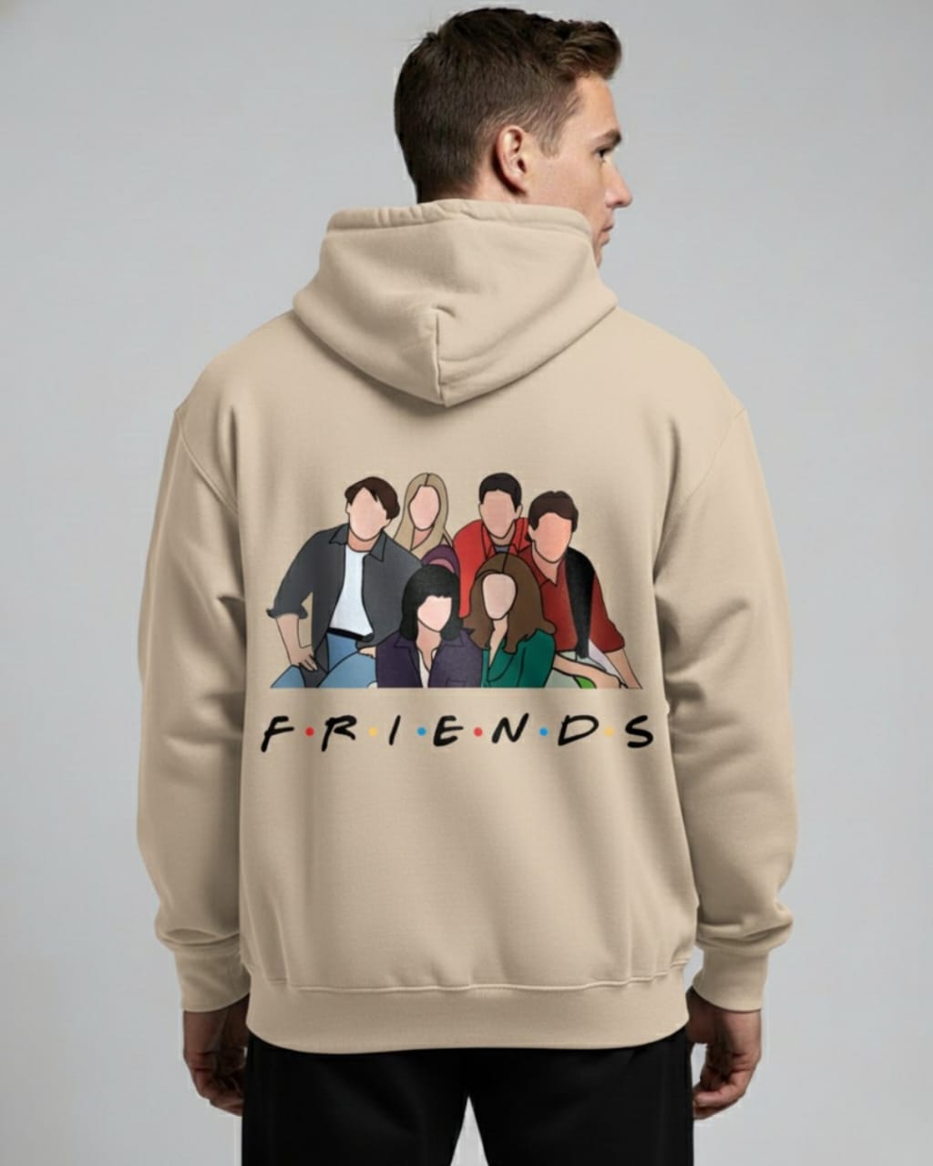 Men hoodie back beige friends