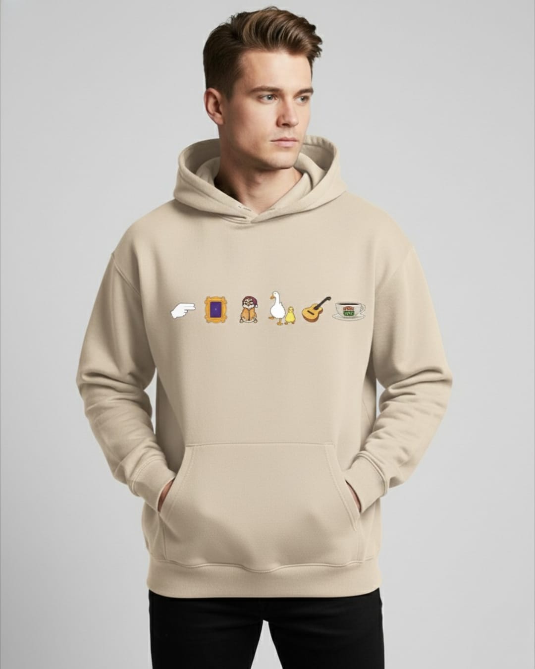 Men hoodie beige front freinds