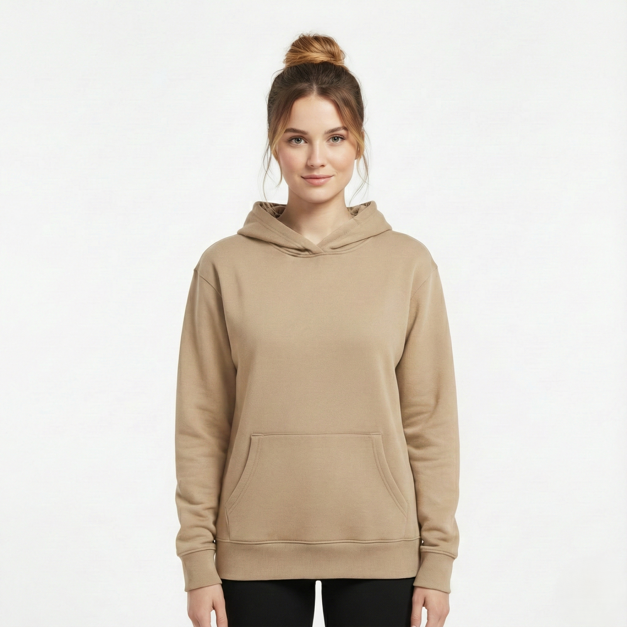 Women Beige Hoodie Front